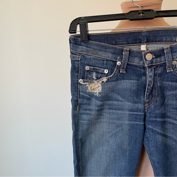 Rag & Bone Intermix Skinny Distressed Destroyed Low Rise Dark Wash Blue Jeans 25 - Picture 4 of 10